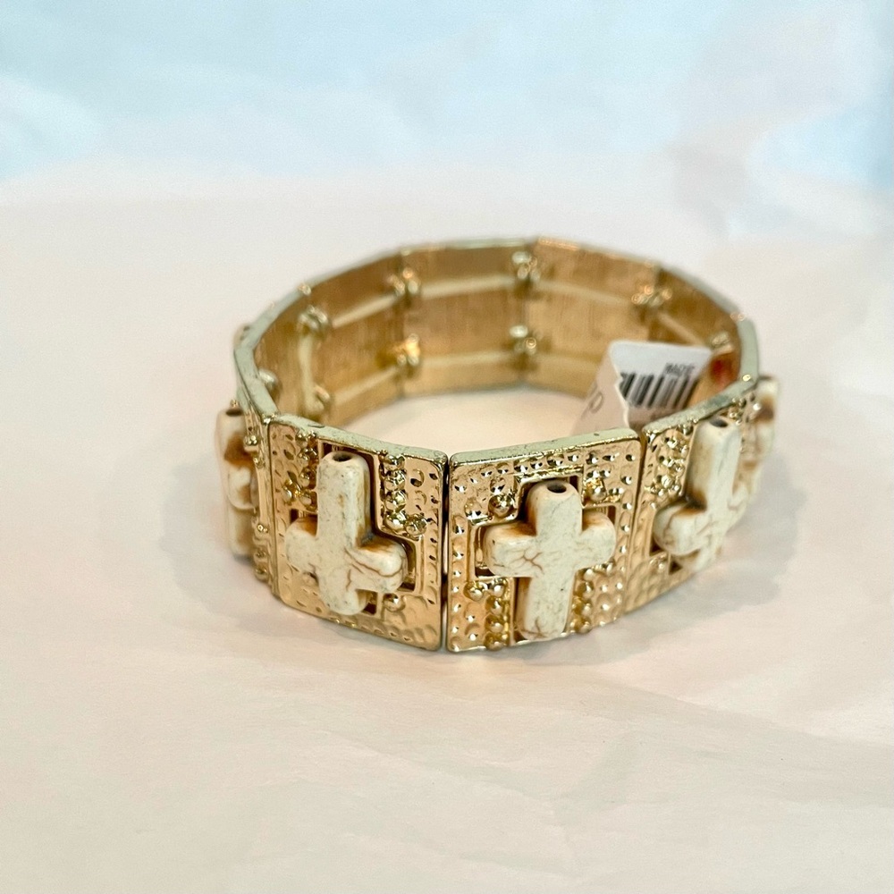NWT Gold elastic cross bracelet